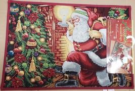 TAPESTRY KITCHEN RUG (19&quot; x 27&quot;) WINTER, SANTA BY THE CHRISTMAS TREE, VL - £10.90 GBP