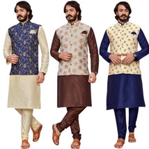 Kurta Pyjama NehruJacket 3PC Embroidery Set Wedding Party fashion Jacquard 34-46 - £42.85 GBP