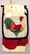 French Country Rooster Kitchen Towels Oven Mitt Potholders 5pc Black Red... - $18.50