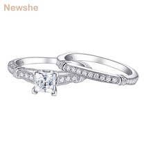Newshe Vintage 1Ct White Princess Cut AAA CZ 925 Sterling Silver Wedding Ring En - £40.52 GBP