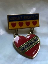 Estate Small Blue Yellow &amp; Red Enamel Goldtone World’s Greatest Bar W Sweetheart - £8.27 GBP