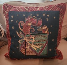 Laurel Burch Cat Tapestry Throw Pillow Square Christmas Present Stars 18x18 - £17.69 GBP