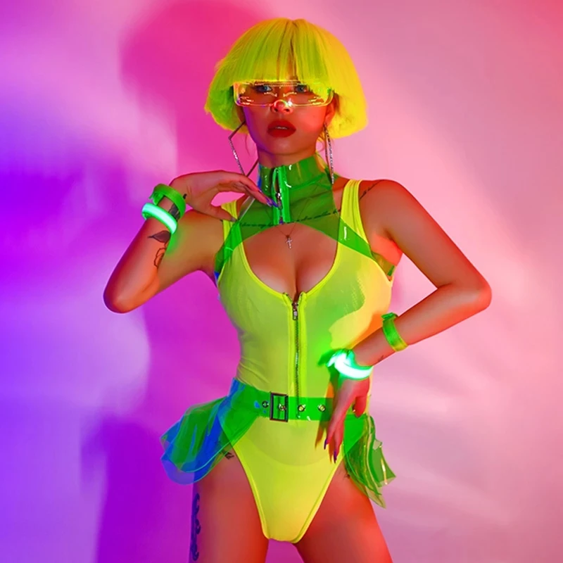 Green Bodysuit Green Jazz costume Nightclub  Outfit  Pole Dance ing Gogo... - £88.78 GBP