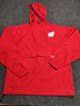 Wisconsin Badgers Windbreaker Champion Jacket Adult Small Red Hooded 1/2 Zip - $27.77