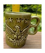 1967 Vintage Green Mug Military Eagle Double Finger Handle US Stars Leaves - $14.19 CAD