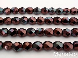 25 6mm Czech Glass Fire Polished Beads: Luster - Metallic Amethyst - £1.50 GBP