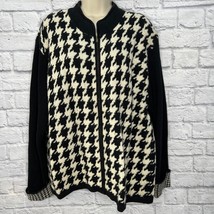 Jillian Jones Woman Lambswool Zip Cardigan Sweater Black White Houndstoo... - £34.99 GBP