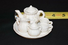 Miniature White Porcelain Tea Set - 8 Pc, Raised Fruit Motif Pattern - Dollhouse - £6.68 GBP