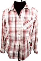 Style &amp; Co Blouse Juniors Size Small Western Plaid Rose Appliques Button Front - £11.87 GBP
