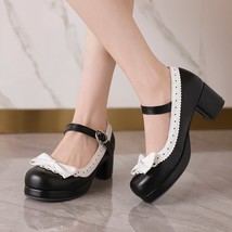 Lolita Girls Candy Color Mary Janes Shoes 5cm Med Heel Pumps for Women Bow Ruffl - £39.97 GBP