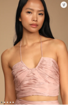 Lulus Live the Night Dusty Rose Satin Ruched Halter Crop Top, Size Large - $30.00