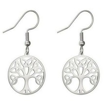 Celtic Trinity Tree of Life Earrings Silver Stainless Steel Hook Dangle Drops - $12.99