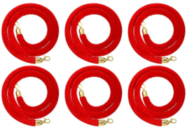 6 Pack Red Velvet Stanchion Rope Crowd Control Gold Hooks Party Carpet Event 6FT - £30.69 GBP