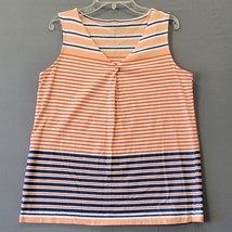 Talbots Women Tank Size S Orange Bold Preppy Stripe Petite Classic Pleats V-Neck - £9.85 GBP