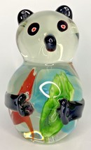 Vintage Panda Bear Art Glass Hand Blown Bear &amp; Floral Paperweight  4&quot; Tall - $29.99