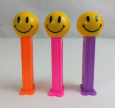 Vintage 2000 Lot of 3 Happy Face Emoji Pez Dispensers Orange, Pink, Purple (B) - £7.23 GBP