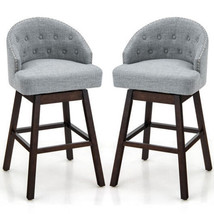 Set of 2 Swivel Bar Stools with Rubber Wood Legs and Padded Back-Gray - Color:  - £212.41 GBP