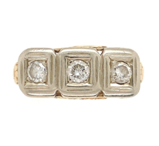 14k Yellow Gold Three Stone Genuine Natural Diamond FIligree Ring (#J6625) - £803.51 GBP