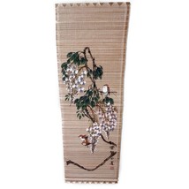 Vintage Bamboo Scroll Painted Bird Floral Flowers Wall Hanging 34x12&quot; - £14.83 GBP