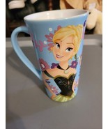 Disney Frozen Coffee Mug Cup Princess Anna 14 oz Tall Textured Floral Blue - £14.17 GBP