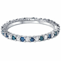 1/2ct Treated Blue & White Enhanced Diamond Eternity Ring 14K White Gold - £236.86 GBP