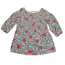 J Jill Blouse Womens Medium Petite Black White Red Smock Back Preppy Shirt - $17.99