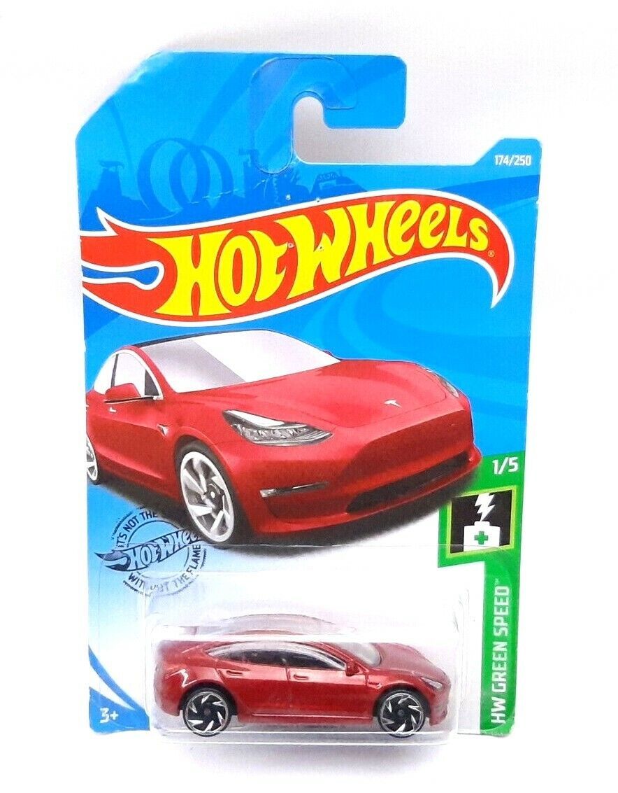 Hot Wheels 2019 HW Green Speed 1/5 Tesla Model 3 Red 174/250 - $10.35
