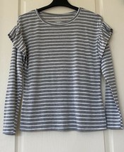 Time And Tru Gray and White Striped Tee/ Top Long Sleeve Scoop Neck Plus Size S - £15.81 GBP