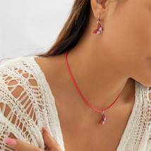 Rose Acrylic &amp; Polyester Butterfly Huggie Earrings &amp; Pendant Necklace - £11.18 GBP
