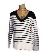 Nautica Woman&#39;s Navy Blue &amp; White Striped V Neck Sweater Size M - £19.59 GBP