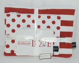 Midwest Gift CBK Three Piece Red White Canvas Zip Up Cosmetic Bag Set - £14.21 GBP