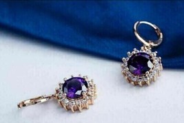 14K Rose Gold Plated Silver 4Ct Simulated Amethyst Drop/Dangle Women&#39;s Earrings - £87.04 GBP