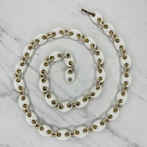 Vintage White Plastic and Gold Tone Metal Chain Link Belt Size XS Small S - £14.87 GBP