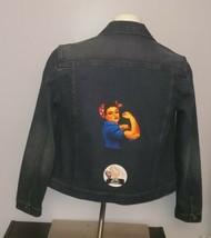 Rosie the Riveter Ladies Lee Riveted Denim Jean Jacket Girl Power Blue Size L  - £20.04 GBP