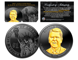 Black Ruthenium 2016 RONALD REAGAN Presidential Dollar Coin w/ 24K Gold (D Mint) - £14.90 GBP