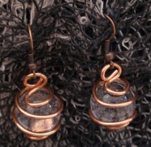 Crystal Ball Pierced Earrings Copper Wire Wrap Copper Hooks Handcrafted ... - £11.96 GBP