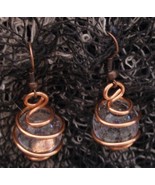 Crystal Ball Pierced Earrings Copper Wire Wrap Copper Hooks Handcrafted ... - £11.98 GBP