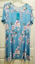 Popyoung  Women&#39;s 3XL Nightgown Blue Floral Short Sleeve Soft - £22.68 GBP