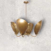 Four Curved Shade Antique Brass Ceiling Fixture Ceiling Light Brass Chan... - $445.47