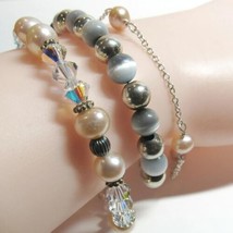 3 Pc Lot Sterling Silver Toggle Clasp Cats Eye Pearl Crystal Bracelets 20.8 Gram - £33.32 GBP