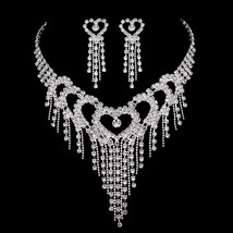 TREAZY Rhinestone Crystal Bridal Jewelry Sets for Women Heart Tassel Necklace Ea - £33.61 GBP