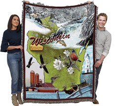 State Of Wisconsin Blanket - Gift Tapestry Throw Woven From Cotton - Made, 72X54 - £61.61 GBP