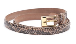 Michael Kors Thin Skinny Belt Exotic Leather Brown Gold Hw Buckle S - £190.43 GBP