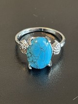 Turquoise Stone S925 Silver Plated Woman Ring Size 9 - £10.27 GBP