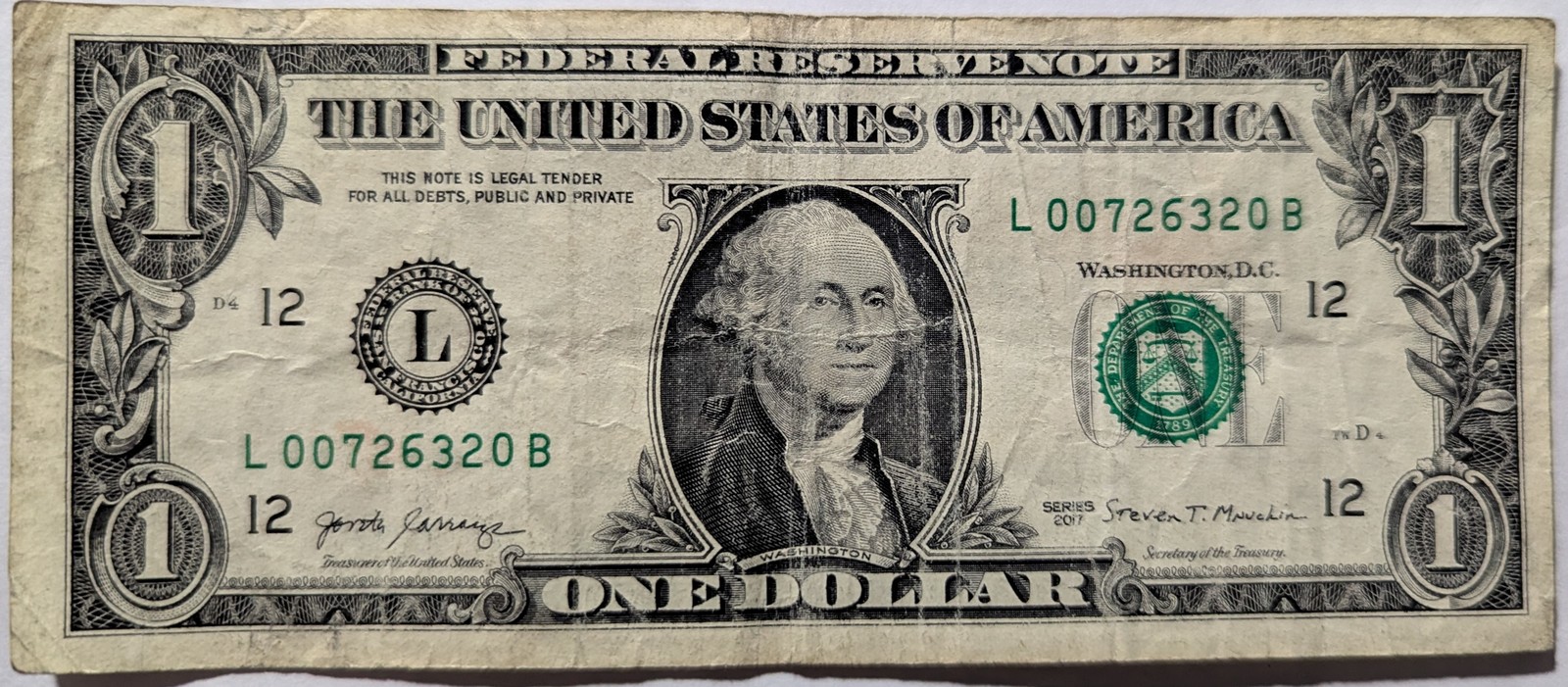 US$1 Fancy Serial Number 2017 James Bond 007  00726320  - $1.95