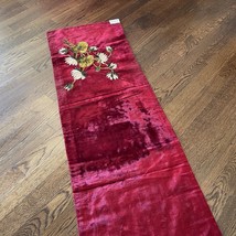 Velvet Chenille Floral Embroidery Runner Or Piano Corner 65” Antique Victorian - £94.15 GBP