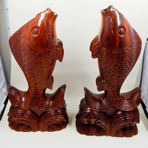 Wooden Fish Koi Carp Jumping Out of Water Bookends Sculpture Figurine 11... - $174.99