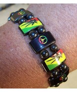 MAGNETIC HEMATITE PEACE SIGN POT LEAF BRACELET health stone marijuana me... - $9.25 CAD