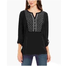 Style &amp; Co Womens Petite PM Black Diamond Printed Roll Tab Sleeve Top NWT AU89 - £16.09 GBP