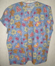 WOMENS J.I.J. SCRUBS &quot;Teddy Bears &amp; Butterflies&quot; S/S SCRUBS TOP  SIZE 2X - $21.69 CAD